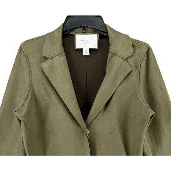 Carolina Belle Long Blazer Womens M Olive Green Snap Jacket Minimalist Corpcore - Picture 3 of 15